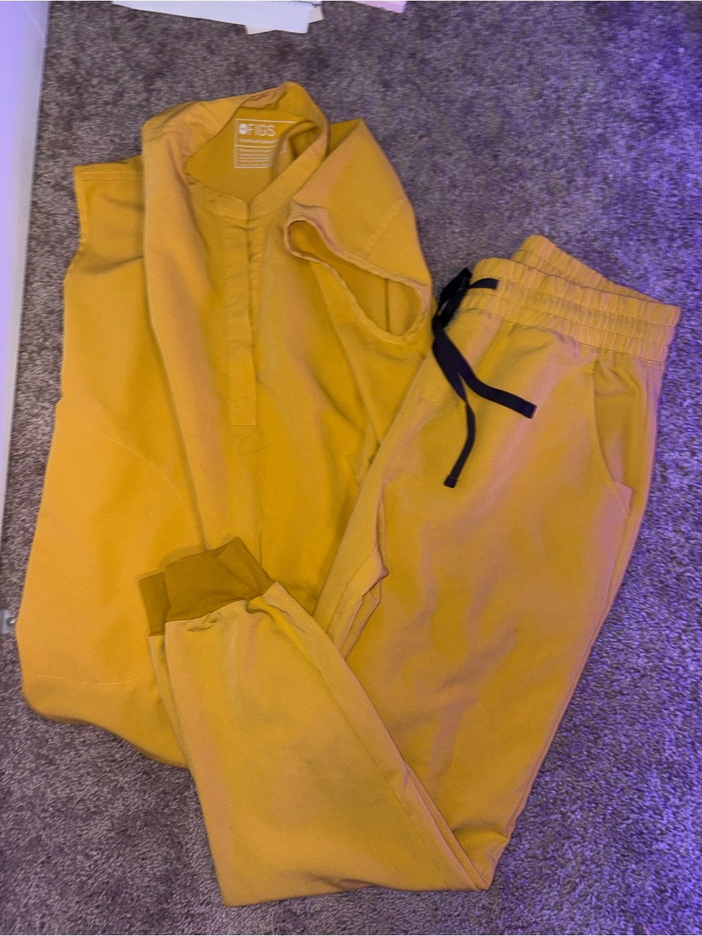 FIGS Women's Mustard Yellow Jogger Set with Drawstring Waist